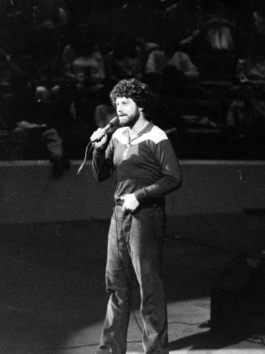Keith challenges the crowd for full devotion to Jesus during his Spring Crusades, 1982.  