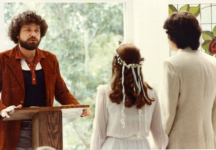 Keith officiating a marriage ceremony of our friends and LDM staffers, Terry & Carol DeGraff. 
Home of Jimmy and Carol Owens. Lindale, Texas June 13, 1982 