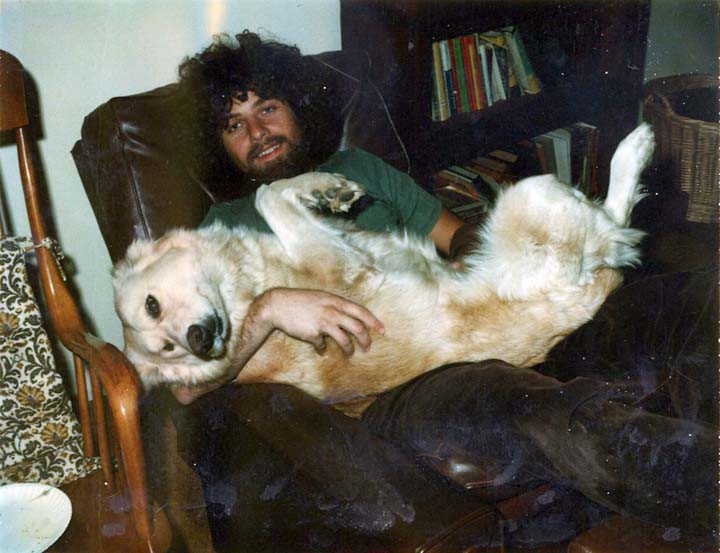 With our adopted dog Laban. On his favorite chair a $5.00 fake leather recliner from a garage sale.