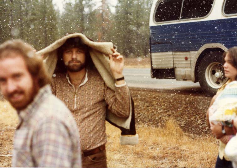 Northwest, US Tour - 1980 -  bus stop - "It's snowing!" (Wayne Dillard in foreground, Dawn Green on right)