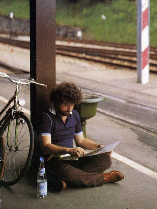 June 1982, Keith in Europe - checking out the map at the train station.  Photo used on Jesus Commands Us to Go  -backcover.